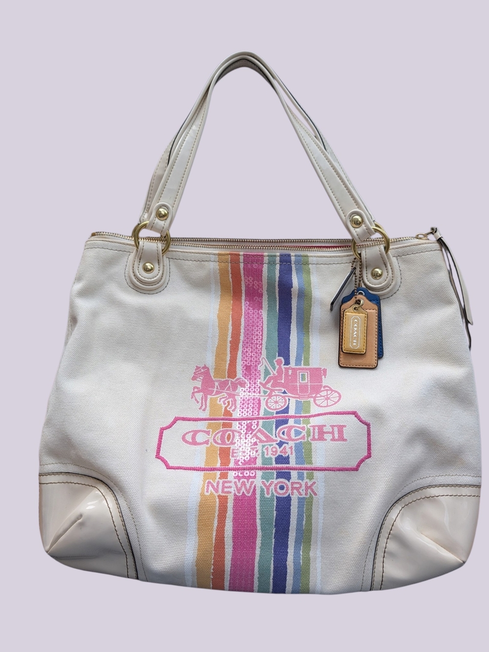 Coach Poppy Legacy Stripe Sequin Tote 4 Hangtags Y2K (A1294-19615)